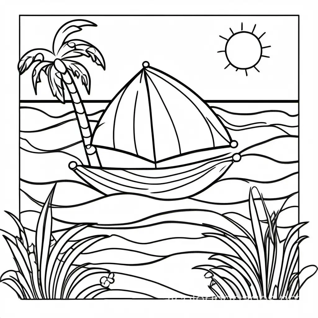 summer time, Coloring Page, black and white, line art, white background, Simplicity, Ample White Space. The background of the coloring page is plain white to make it easy for young children to color within the lines. The outlines of all the subjects are easy to distinguish, making it simple for kids to color without too much difficulty