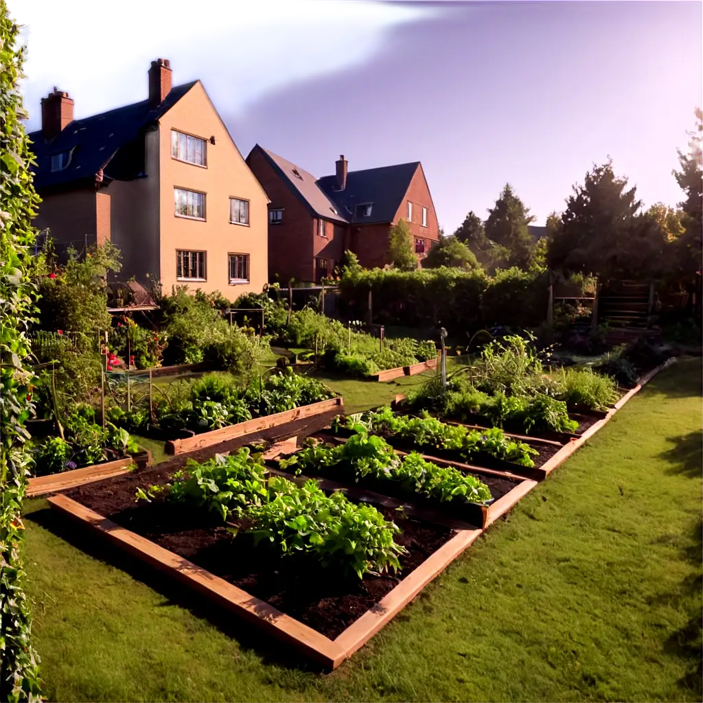 filled garden and vegetable garden, sunlight illuminates the entire garden