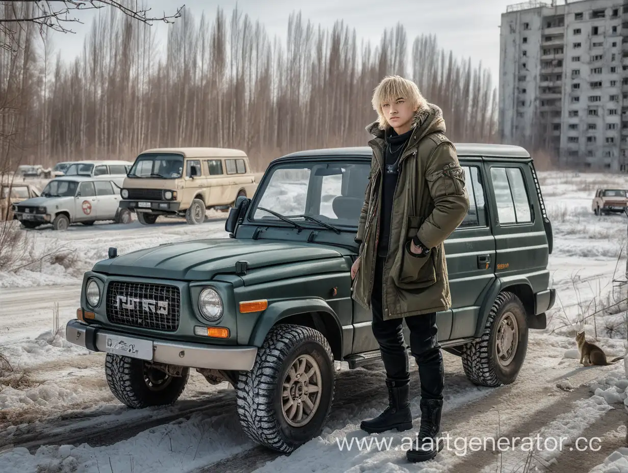 Артурия Пендрагон Альтер в припяти, Артурия в машине, Артурия приехала в припять, Артурия Пендрагон Альтер, золотистые глаза, человек, УАЗ, человек на переднем плане, внутри машины