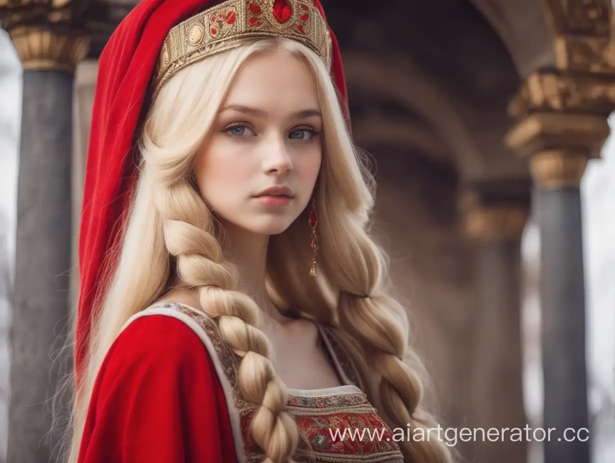 Enchanting-Portrait-of-an-Ancient-Russian-Princess-in-Vibrant-Red