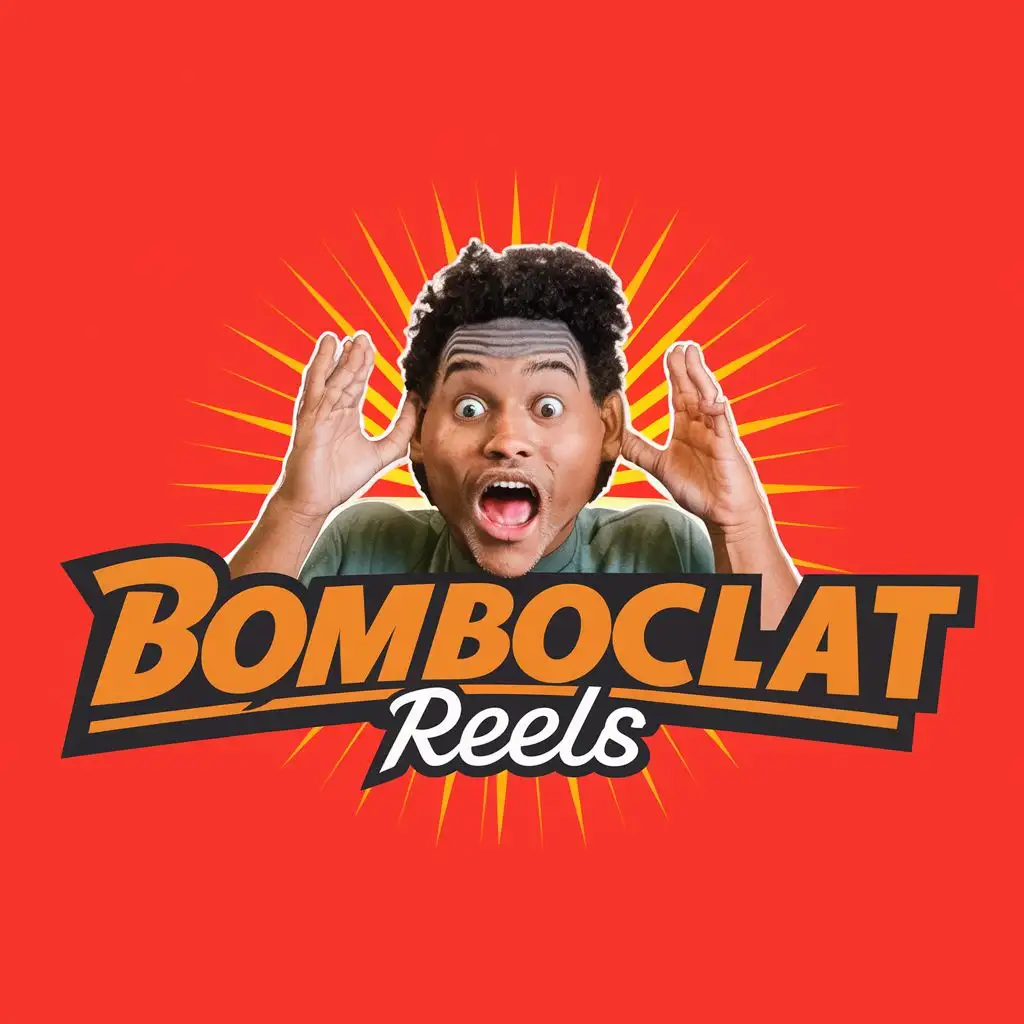 logo, a surprised person, with the text "bomboclat reels", typography, be used in Entertainment industry