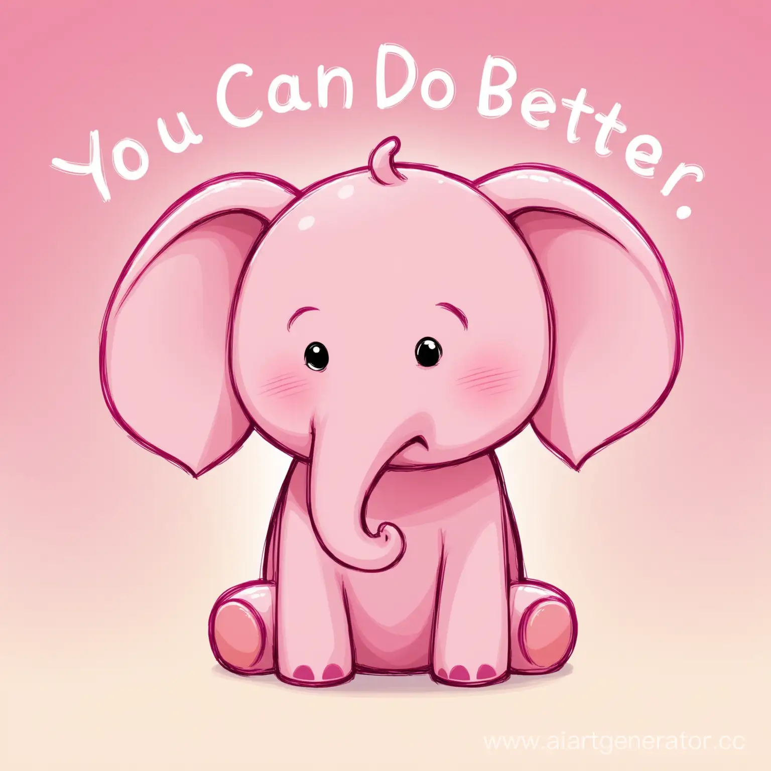 милый,грустный слоник розового цвета, с табличкой "можешь лучше"