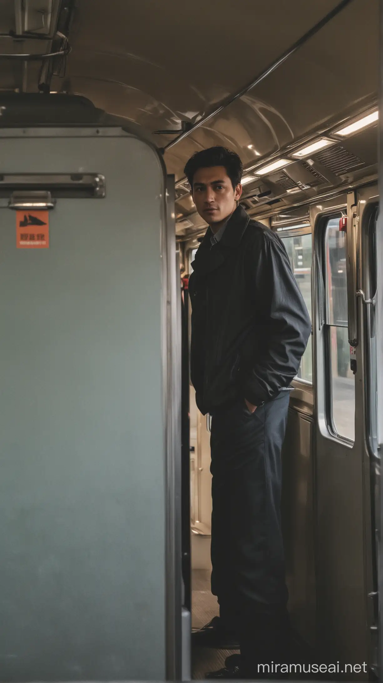 A man standing in the train