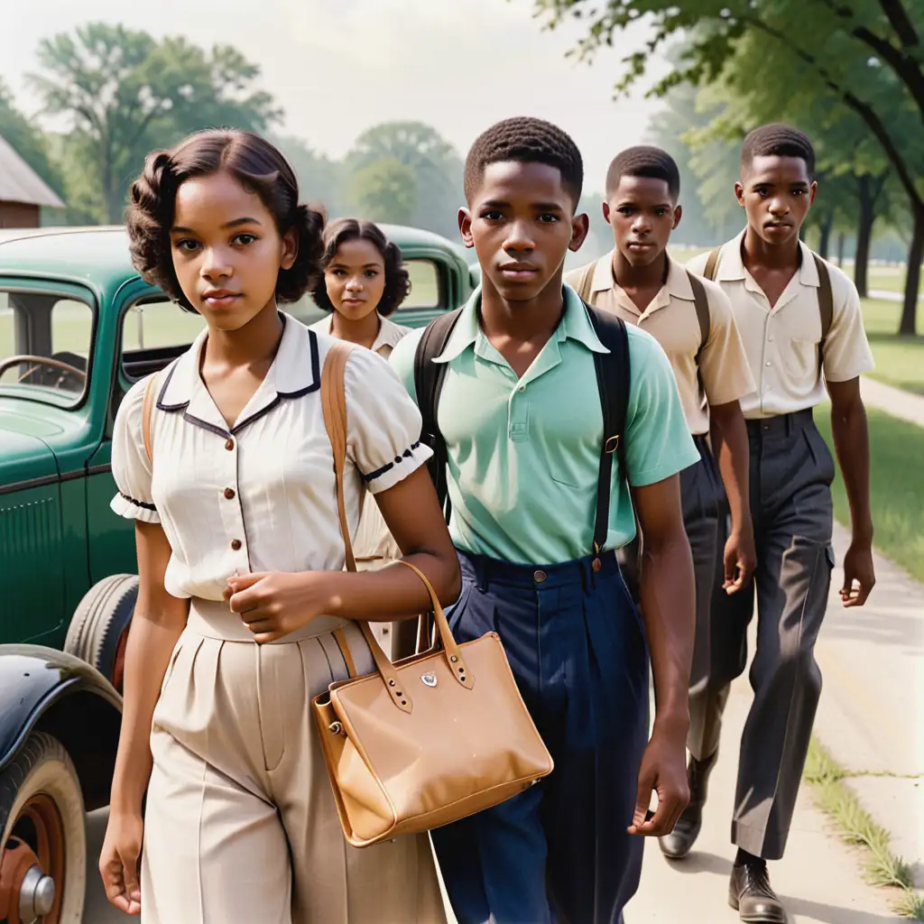 African- American students leaving Highschool for the summer,  in a rural area, 1933

