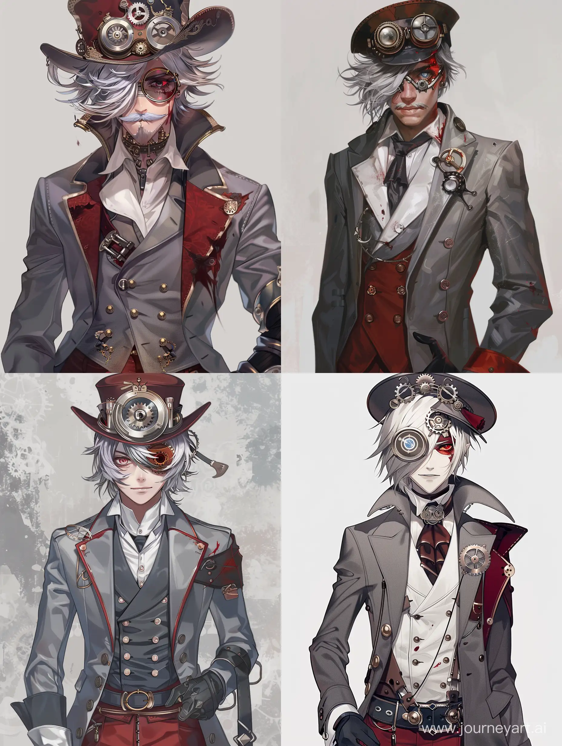 Steampunk-Gentleman-with-Silver-Hair-and-Monocle-in-Victorian-Suit
