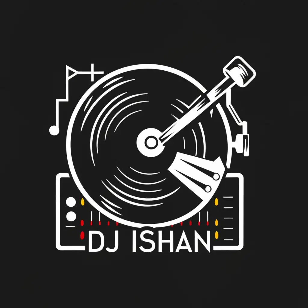 logo, A Vinyl Record or a DJ Mixing Board, with the text "DJ Ishan", typography