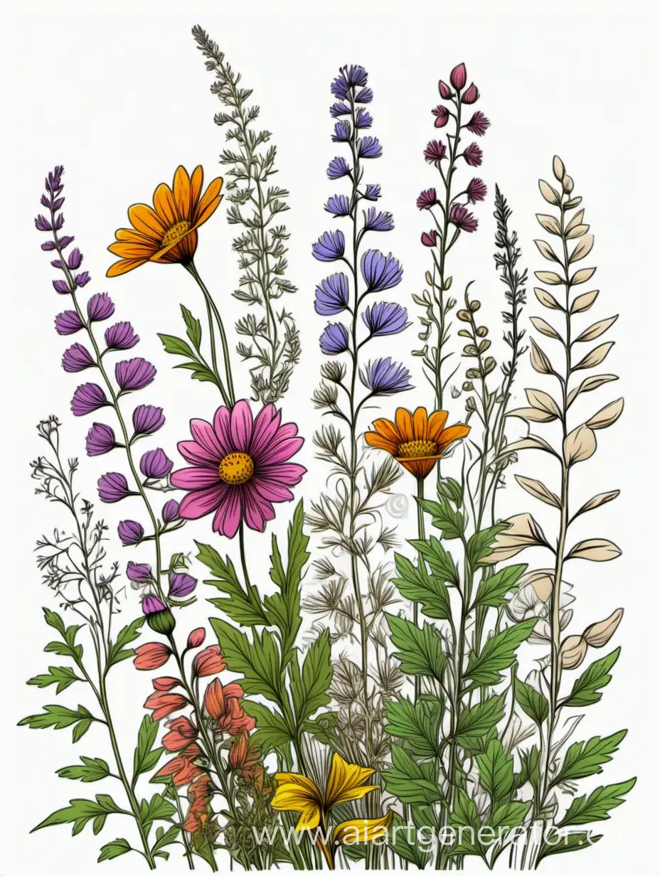 Botanical-Elegance-Vibrant-Wildflowers-in-Simple-Lines-Art