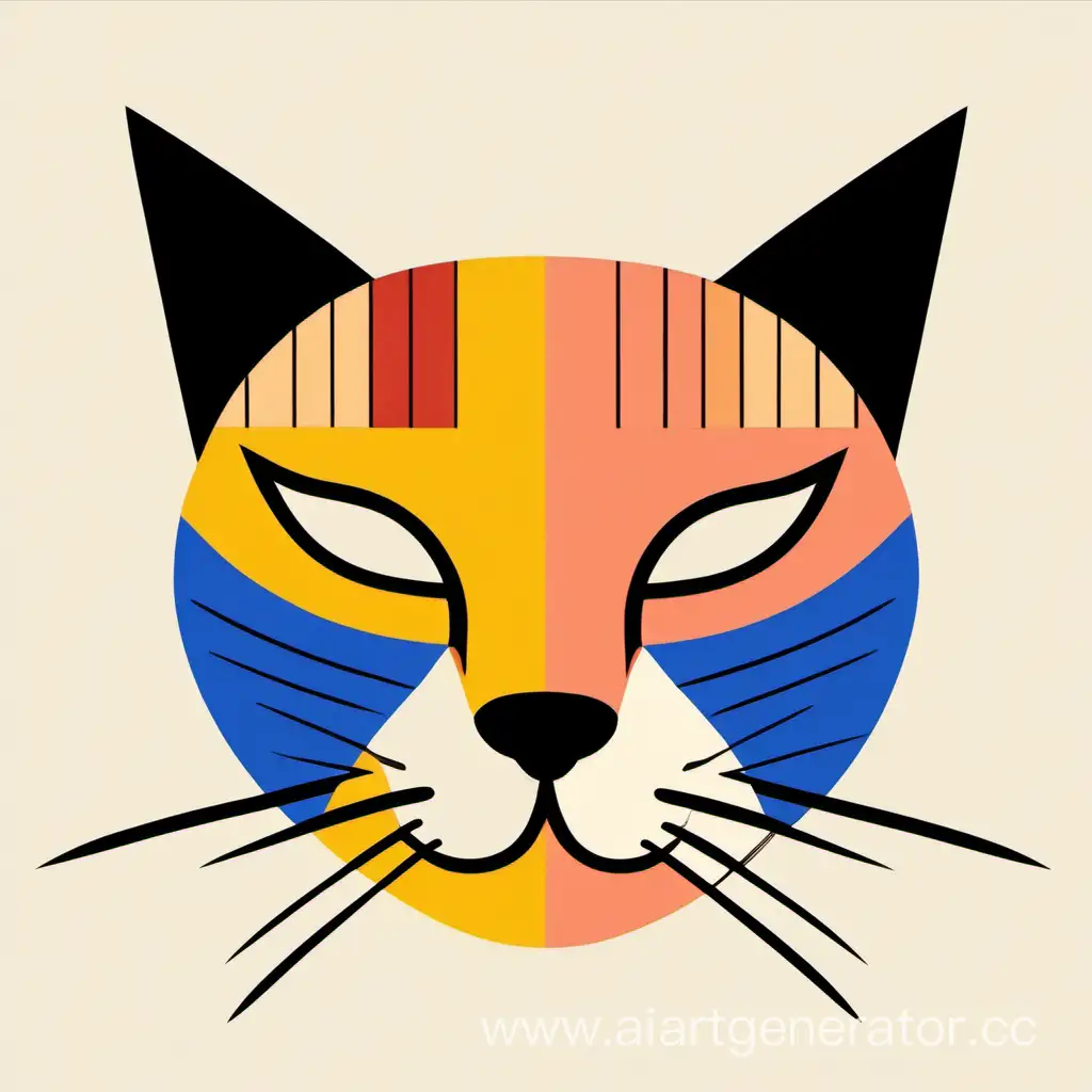 многоцветный морда кота одной линией минимализм примитивизм минимум деталей растровый рисунок абстрактно упрощённо супрематизм лучизм конструктивизм