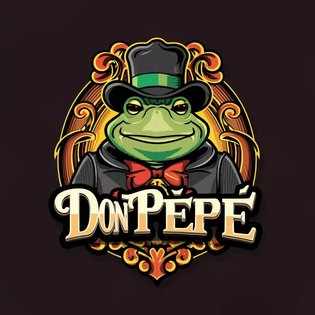 a logo design,with the text "Don Pepe", main symbol:A combination of a frog and mafia boss. But just create a littering.,complex,be used in Internet industry,clear background