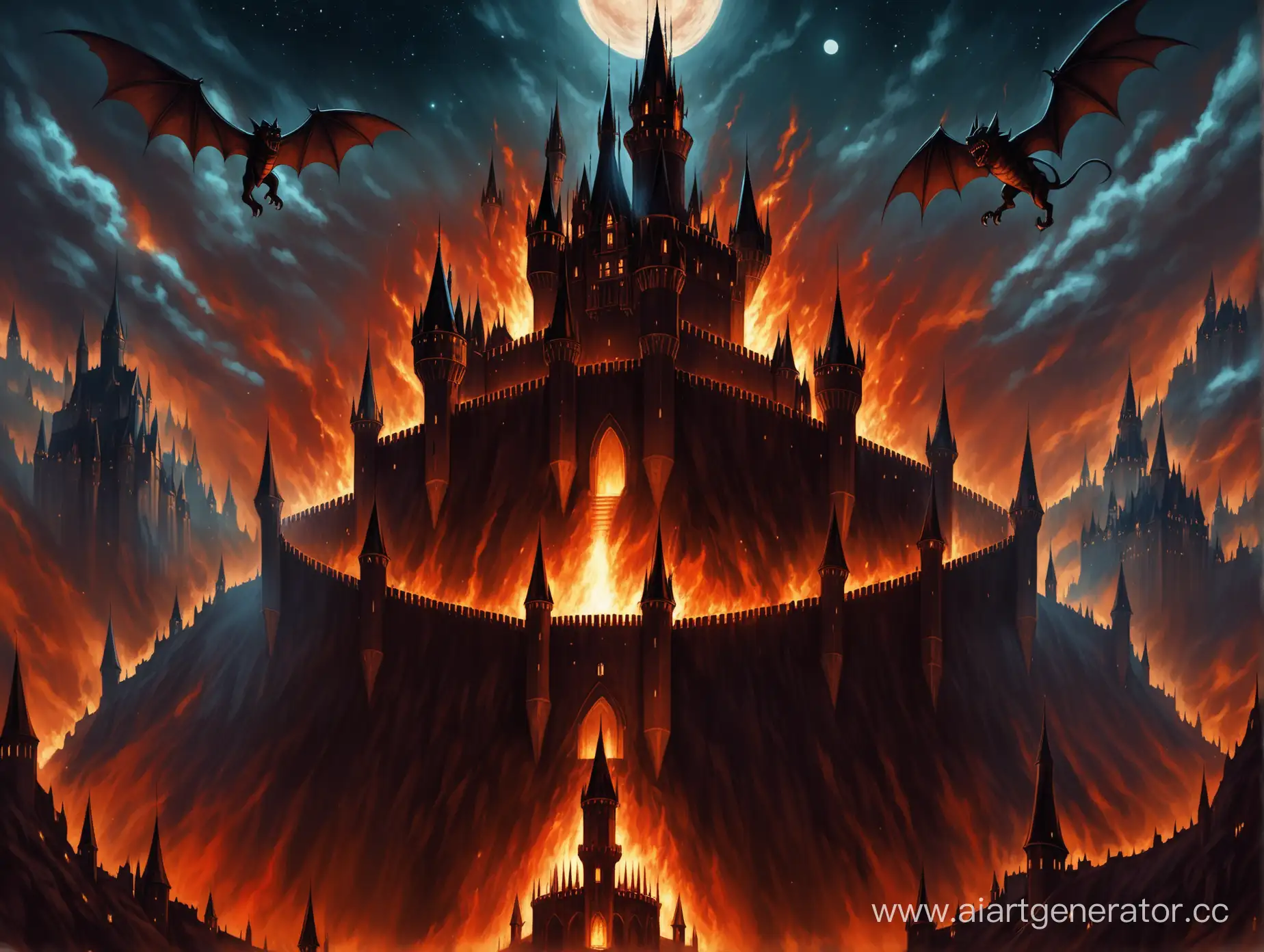 Gothic-Citadel-Tower-on-Mars-with-Gargoyles-and-Fire