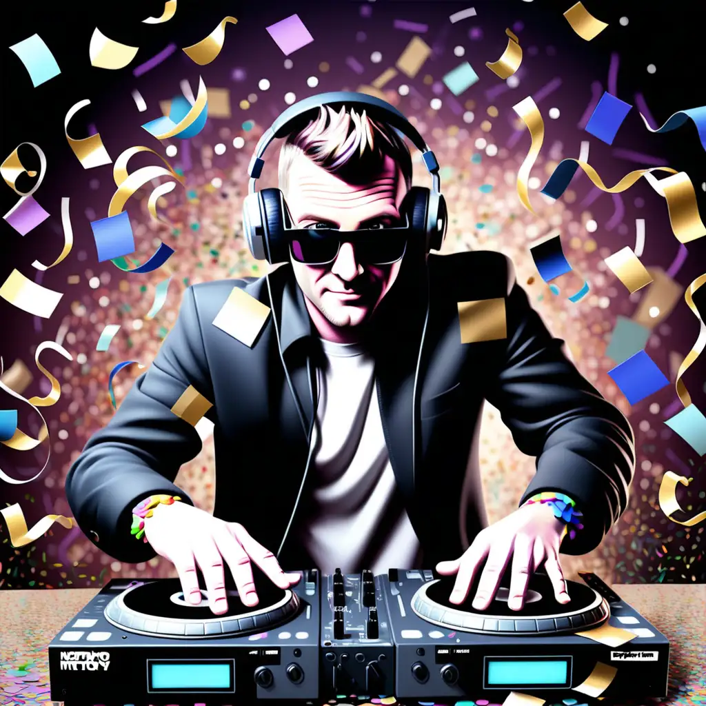 DJ Mixing Music Amidst New Years Eve Confetti Celebration