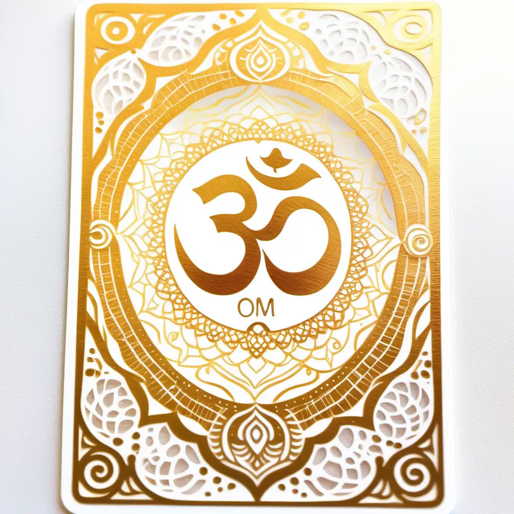 Ethereal Om Symbol Oracle Card with Gold Lace on Colorful Background