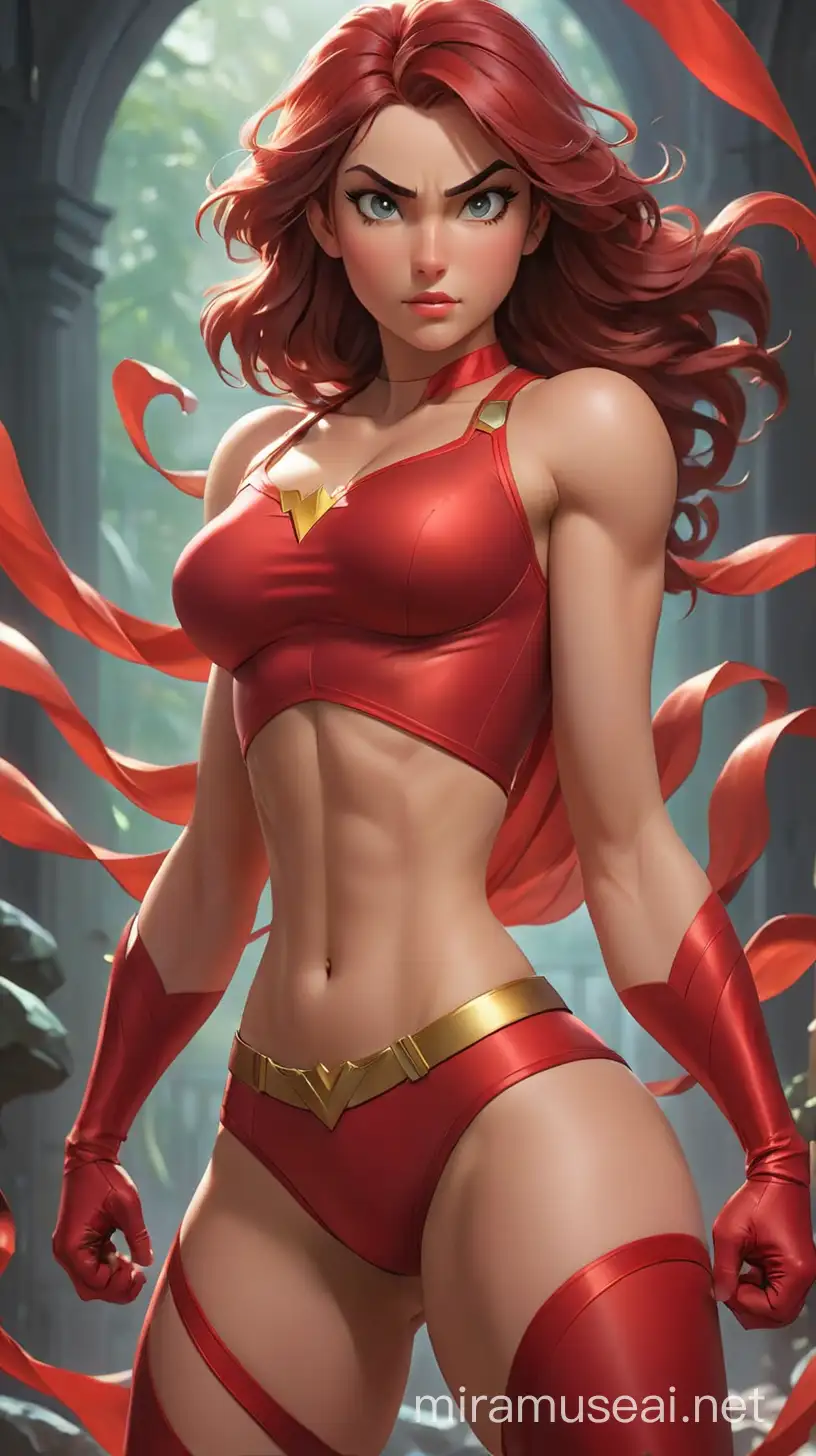 Dynamic Ethereal Girl Flexing Muscles in DC Comics Style