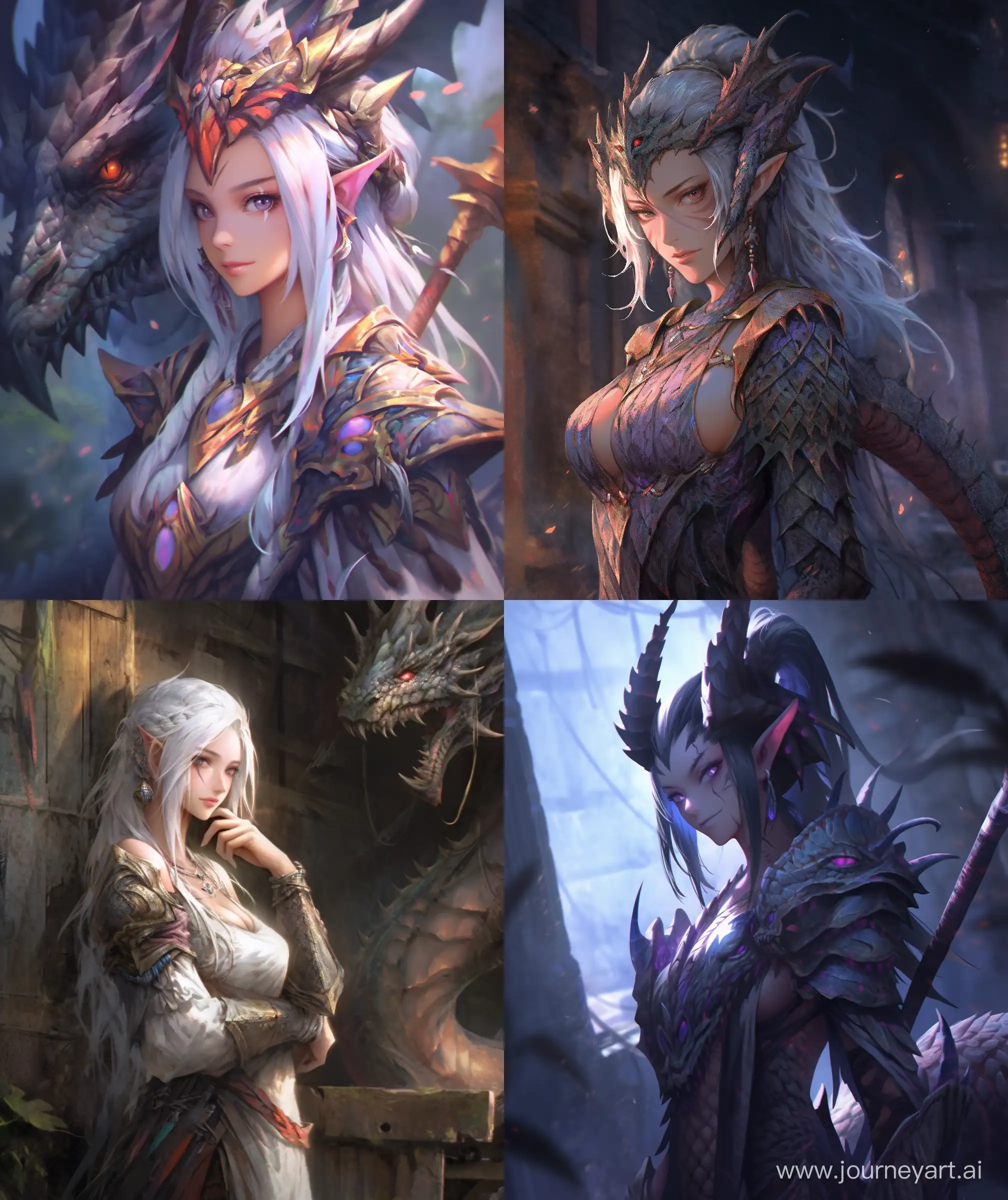 Unique dungeon and dragon character, mature female, waist up potrait, soft brush work , hd, mysterious background, --ar 27:32 --niji 5 
