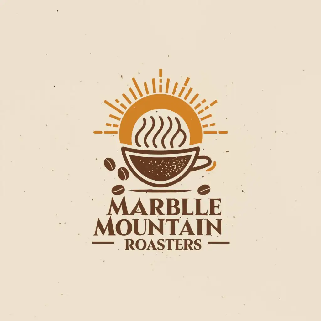 LOGO-Design-For-Marble-Mountain-Roasters-Rustic-Charm-with-Coffee-Cup-Beans-and-Majestic-Mountain-Theme