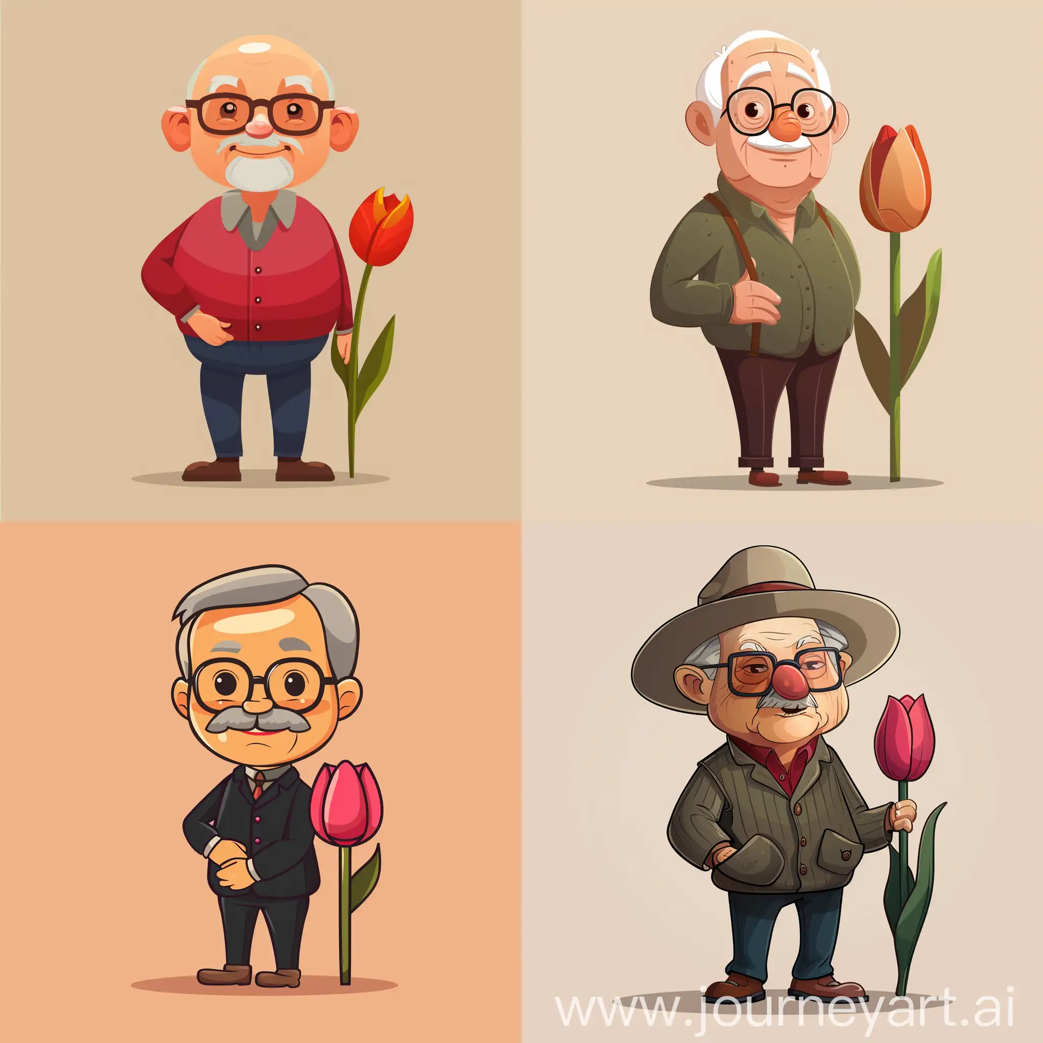Elderly-Cartoon-Tulip-Shell-Character-Whimsical-Vector-Illustration