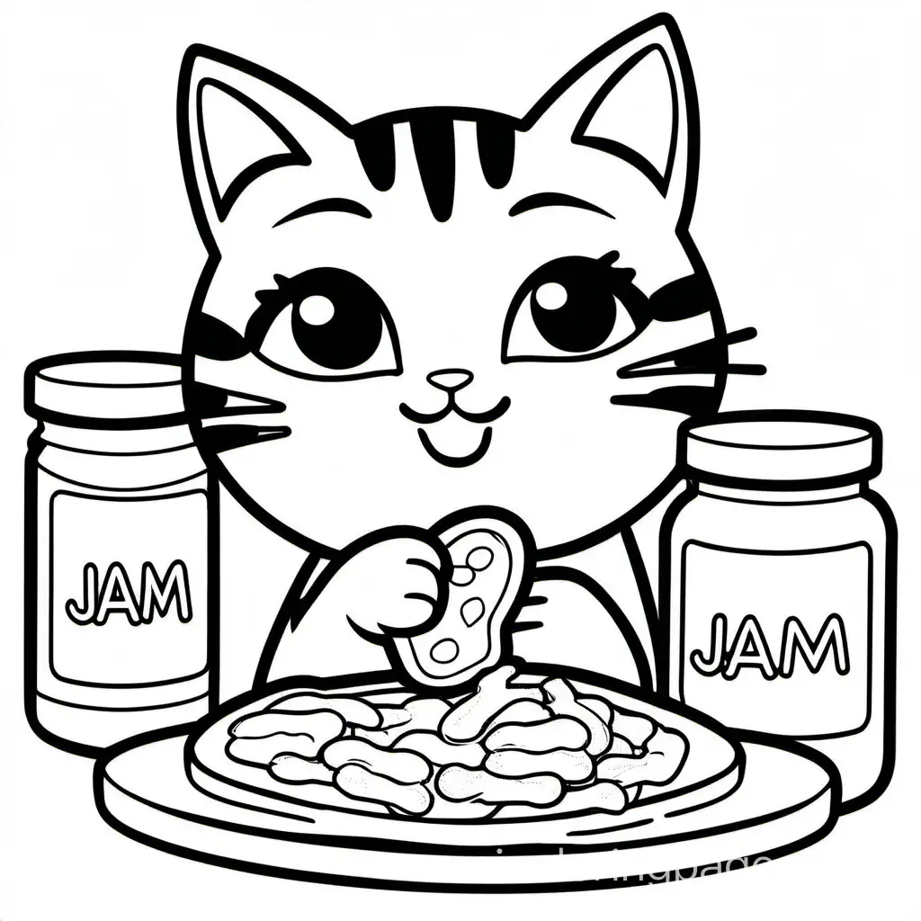 Adorable-Cat-Enjoying-Jam-Coloring-Page-for-Kids