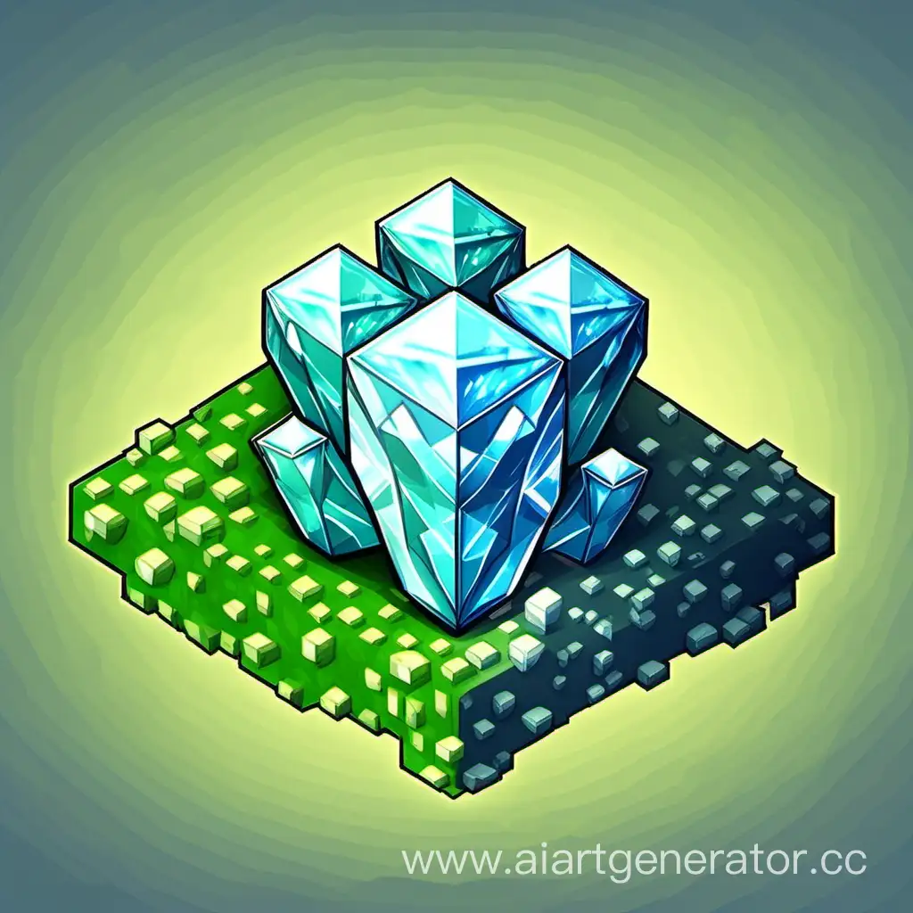 Isometric-Cartoon-Illustration-of-Minecraft-Diamond-Ore-Block-in-Beautiful-Mine-Background