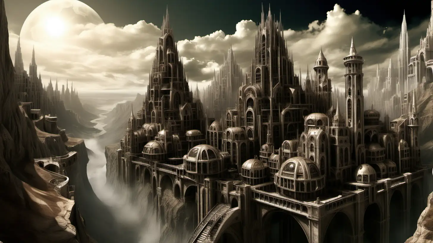 Steampunk Cityscape Resembling Minas Tirith