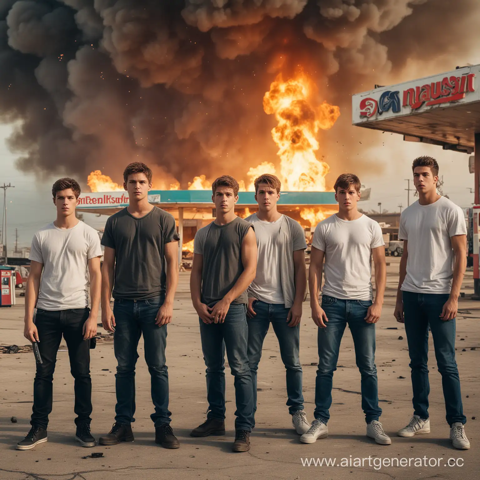 Youthful-Rebels-Pose-Amidst-Exploding-Gas-Station
