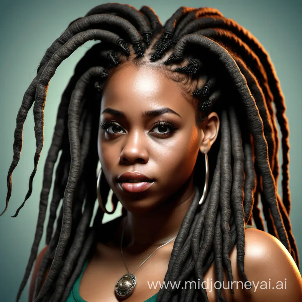 Realistic Portrait of a Black Woman with Intricately Styled Dreadlocks