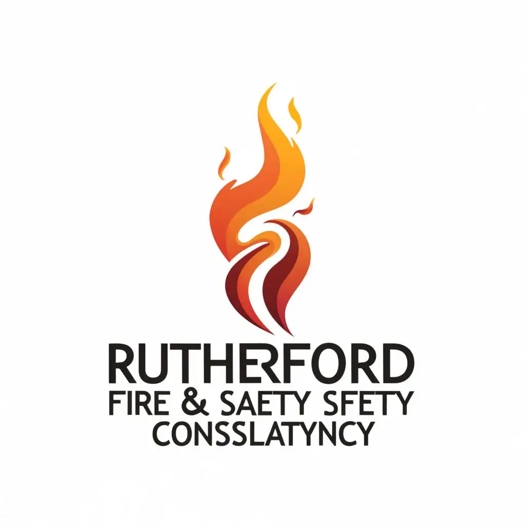 logo, a flame symbol with the three letters R, F and S forming the flame. Ombre colour starting from black, then maroon, and rising up to orange, with the text "Rutherford Fire & Safety Consultancy", typography