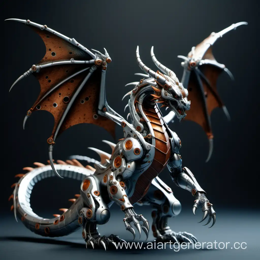 Silver-Cyborg-ThreeHeaded-Dragon-with-Rust-Accents