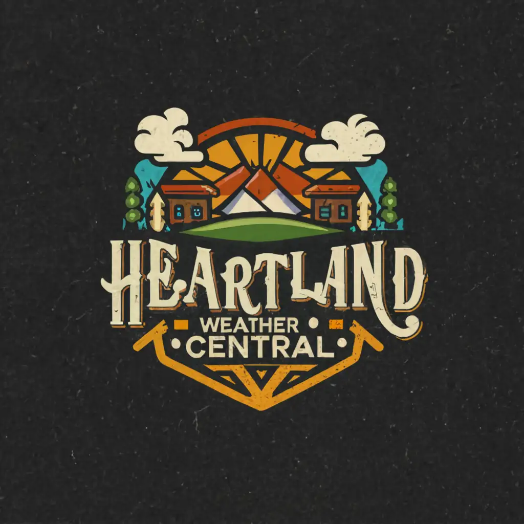 a logo design,with the text "Heartland Weather Central", main symbol:Country scene with a mix of weather,Moderate,be used in Entertainment industry,clear background