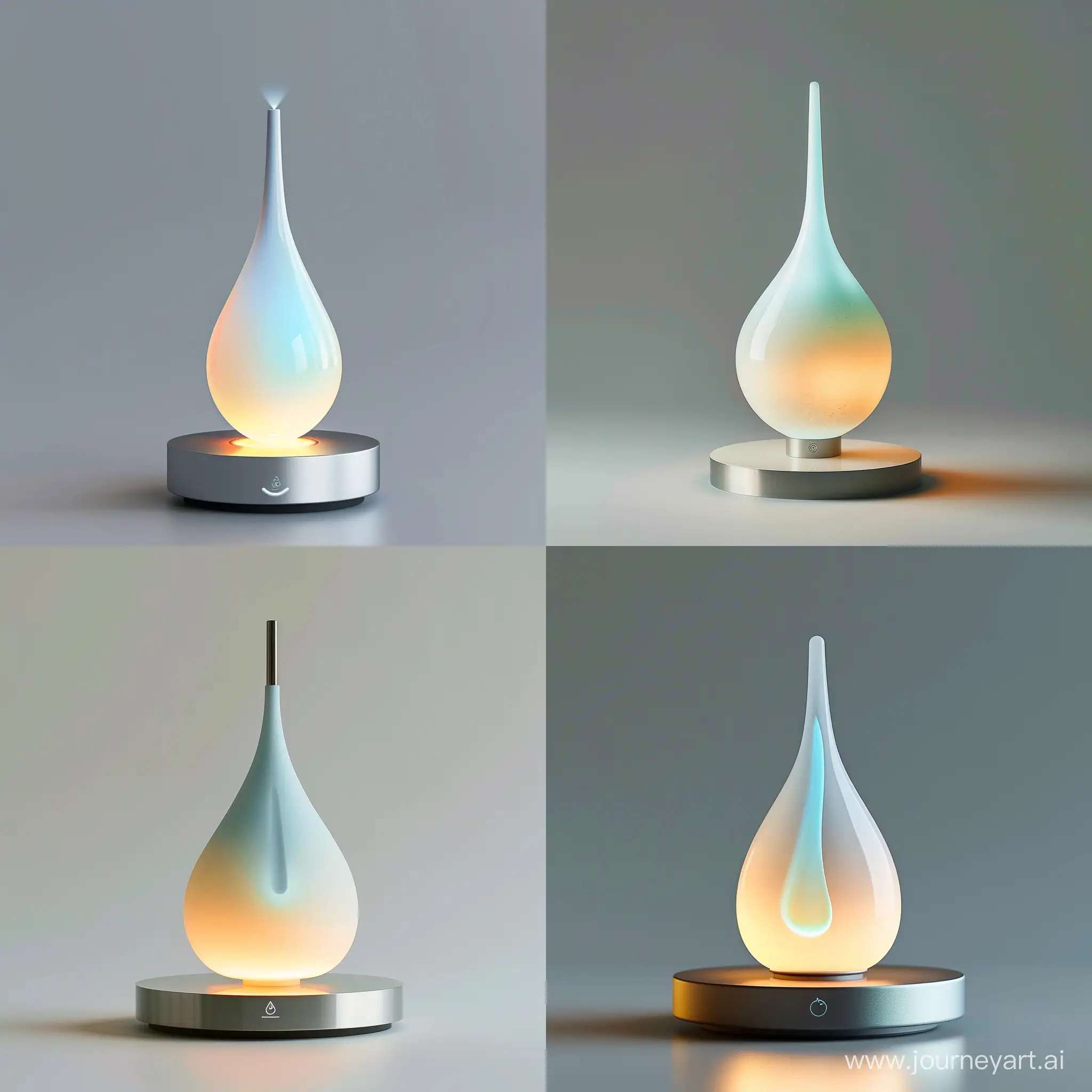 Imagine a single, slender teardrop crafted from luminous ceramic, resting gracefully on a minimal base of recycled aluminum.This is The Zephyr, a captivating device that promotes sustainable energy use in your smart home.
Focus on capturing the essence of The Zephyr:
Minimalist design: Sleek, elegant, and unobtrusive.
Sustainable materials:Luminous ceramic teardrop and recycled aluminum base.Dynamic light display: Soft, calming blues and greens for efficient energy use, shifting to warmer tones as consumption increases.
Additional details:The teardrop form should be smooth and polished, with a slight translucency to allow the internal light to shine through.The base can be circular or rectangular, with a clean and modern aesthetic.Consider incorporating a subtle logo on the base,depicting a minimalist symbol representing energy or sustainability.
Style:Modern, minimalist, and nature-inspired.
Mood:Serene, calming, and inviting.
Inspiration:Award-winning designs like the iF Design Award-winning "Willow Lamp" and the Red Dot Award-winning "Leaf Personal Air Purifier."realistic style