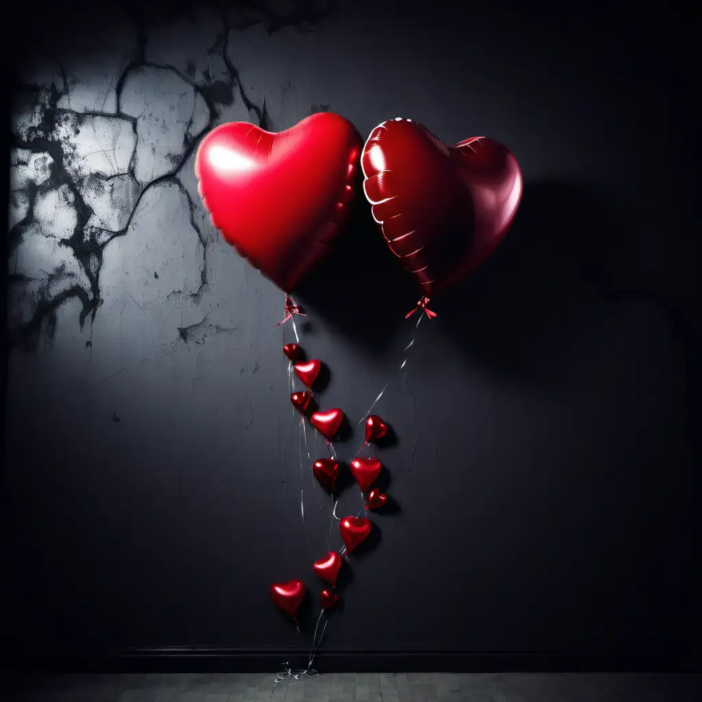 alla hjärtans dag, röda hjärta ballonger, svårt vägg, mörkt bort, 
