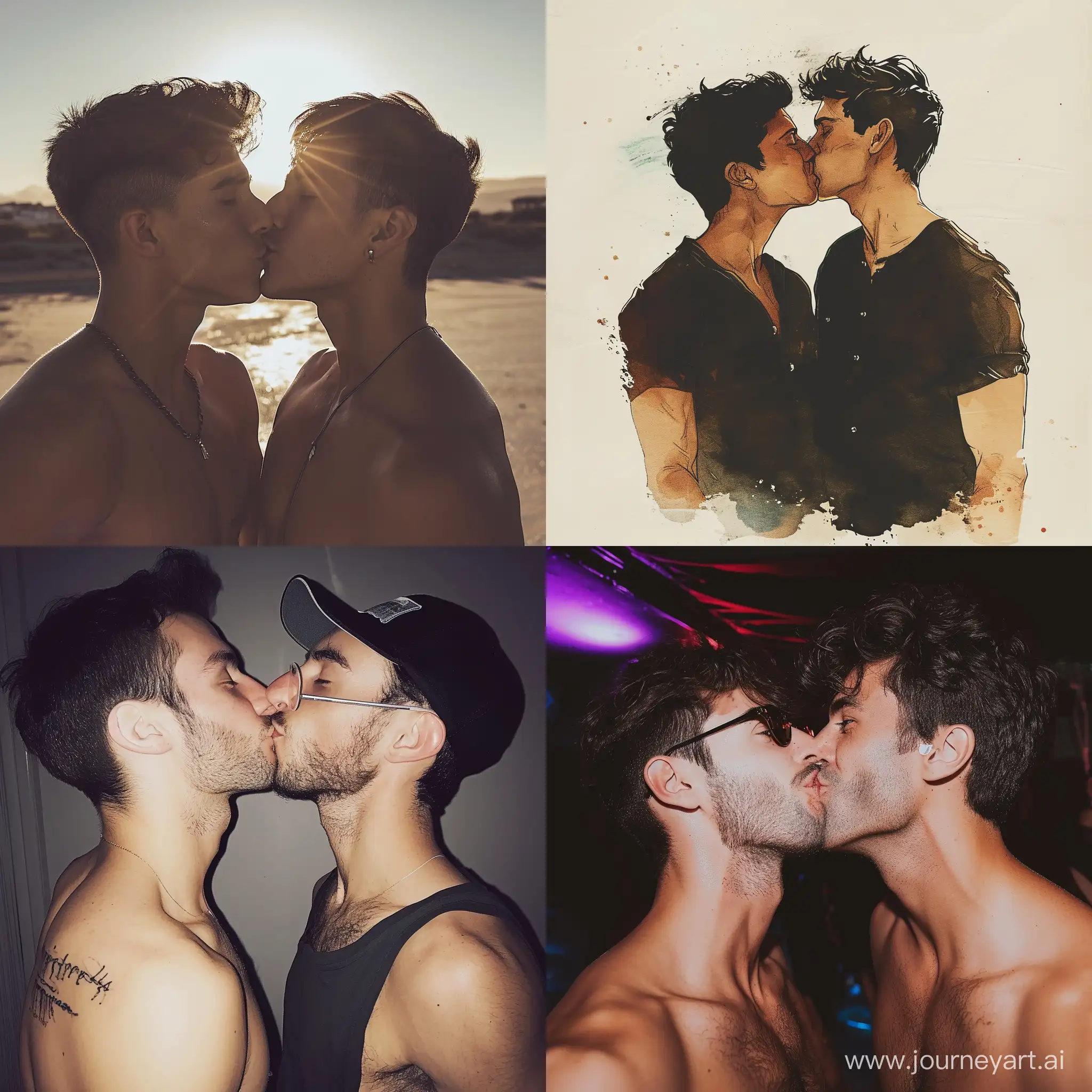 Deux gays maigres se embrassent