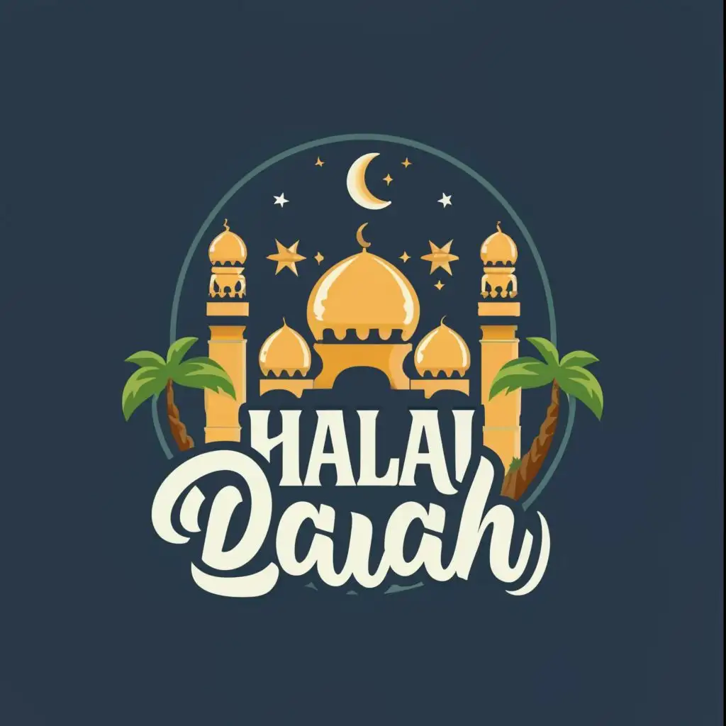logo, ISLAMIC,MOSQUE, with the text "HALAL DAWAH", typography