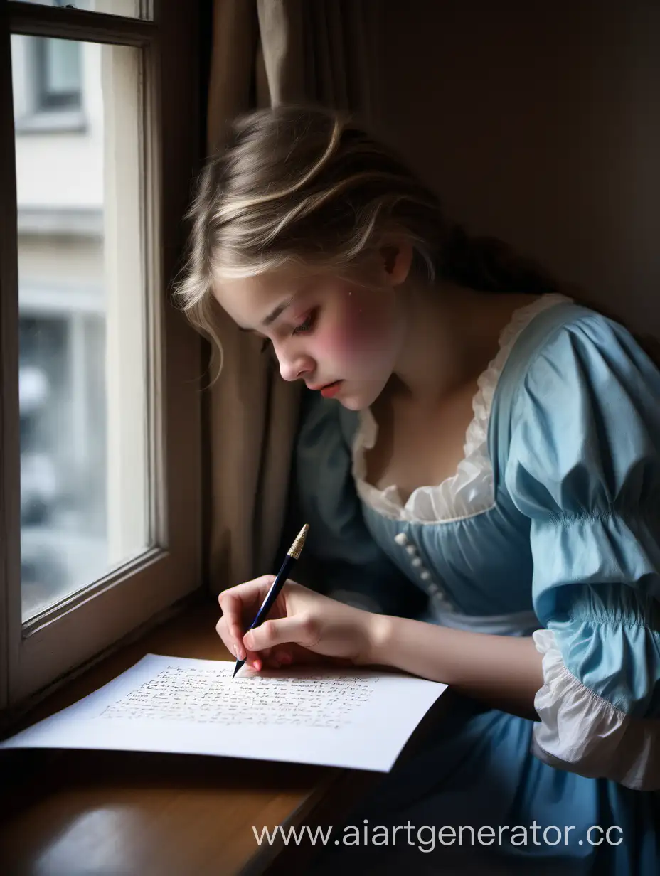 Emotional-Letter-Writing-Girl-by-the-Window-Expressing-Heartfelt-Sorrow