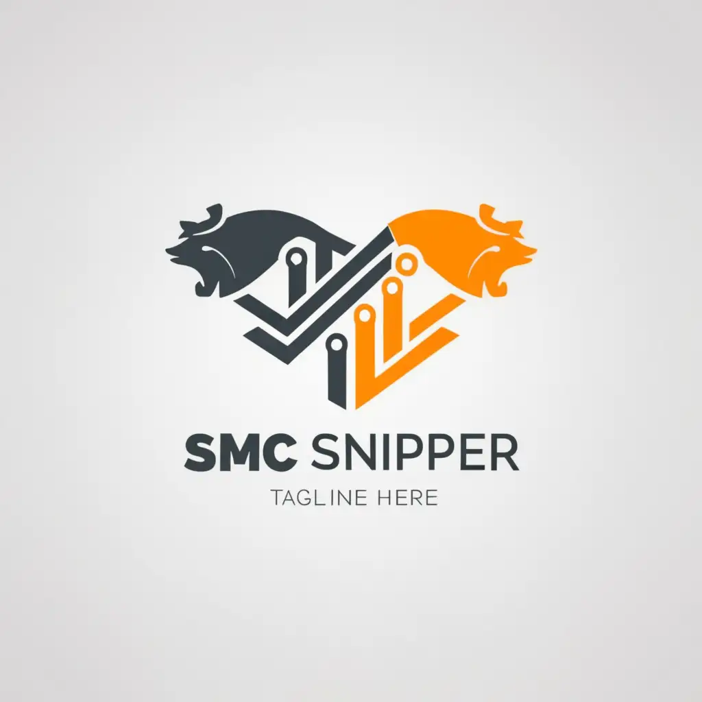 a logo design,with the text "SMC Snipper", main symbol:Bull and Bear with financial chart,Moderate,be used in Finance industry,clear background