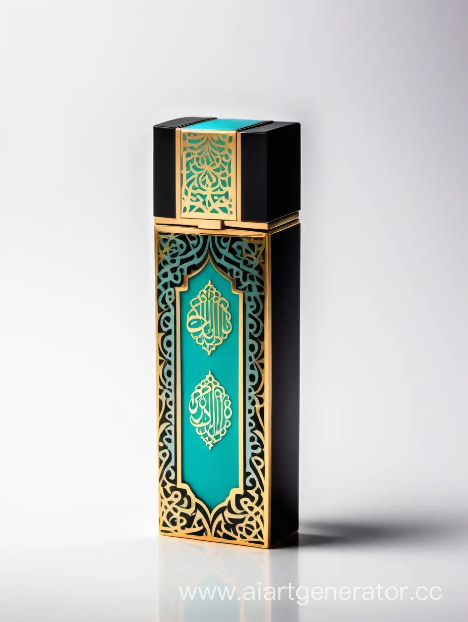 Luxury-Turquoise-Perfume-Box-with-Arabic-Calligraphy-on-White-Background