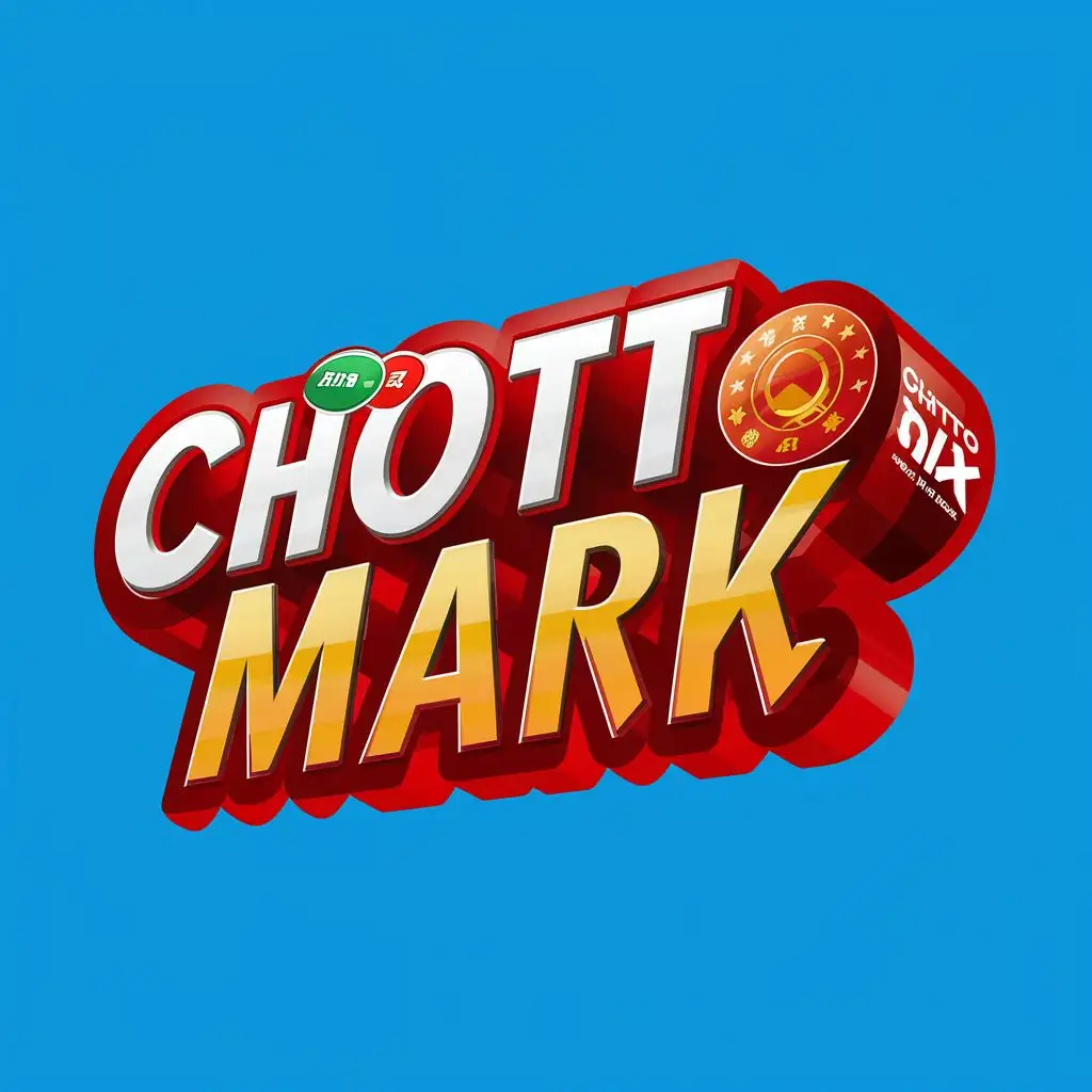 logo, Solid color background, three-dimensional, cartoon, lottery style, with elements of the Chinese national flag, with the text "CHOTTO mark six", typography