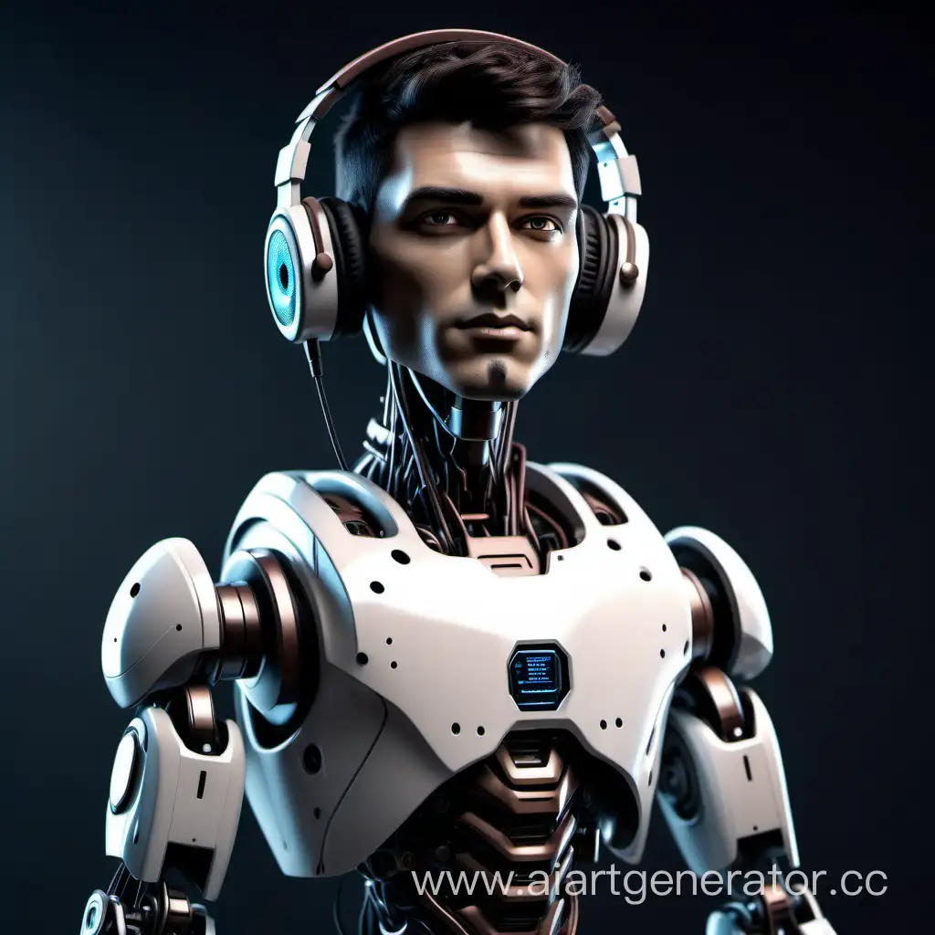 Handsome-Male-Futuristic-Robot-with-Headphones-and-Microphone