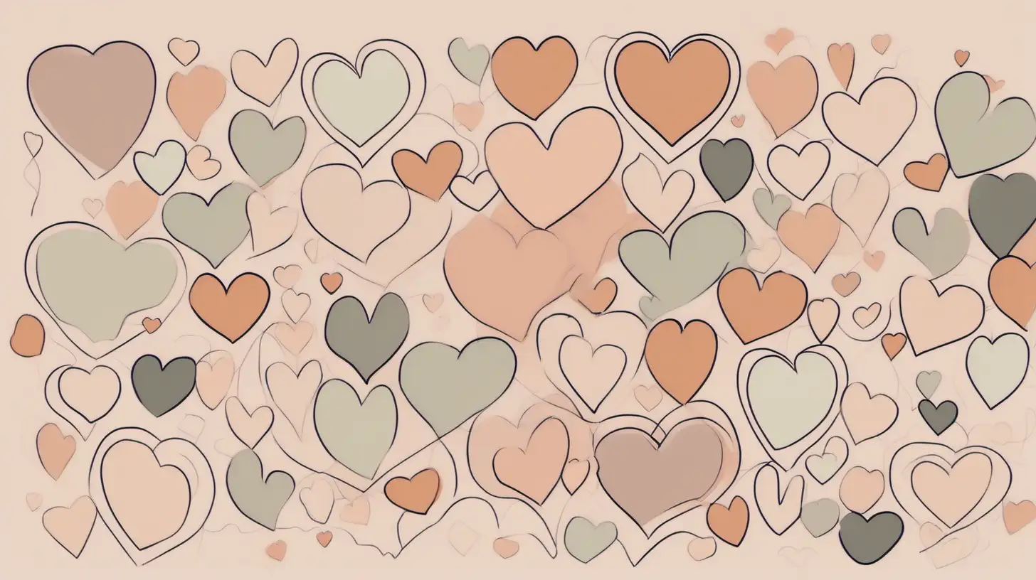Romantic Love Sketch Whimsical Hearts Floating in Muted Tones
