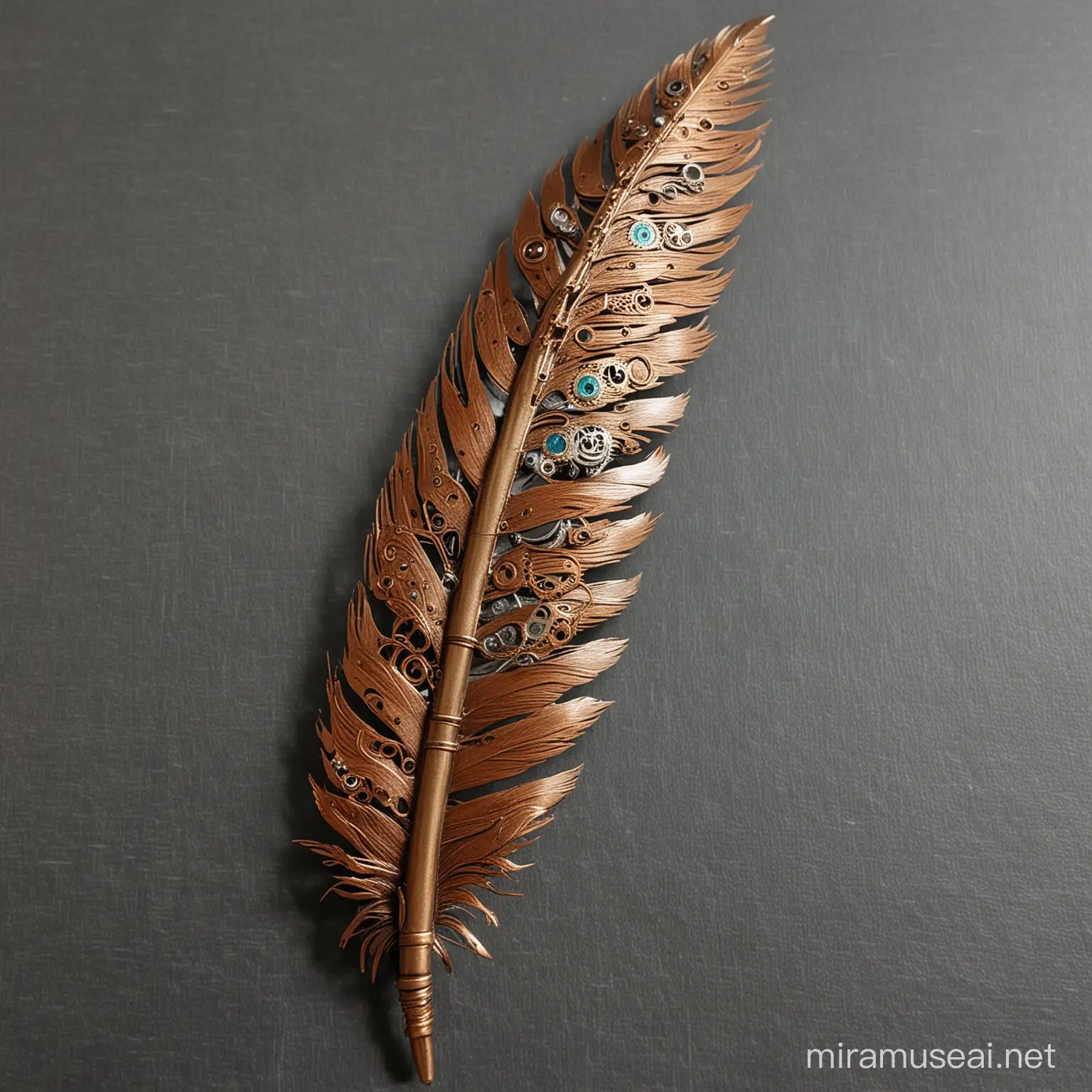 Steampunk Feather Design with Intricate Gears and Clockwork Accents