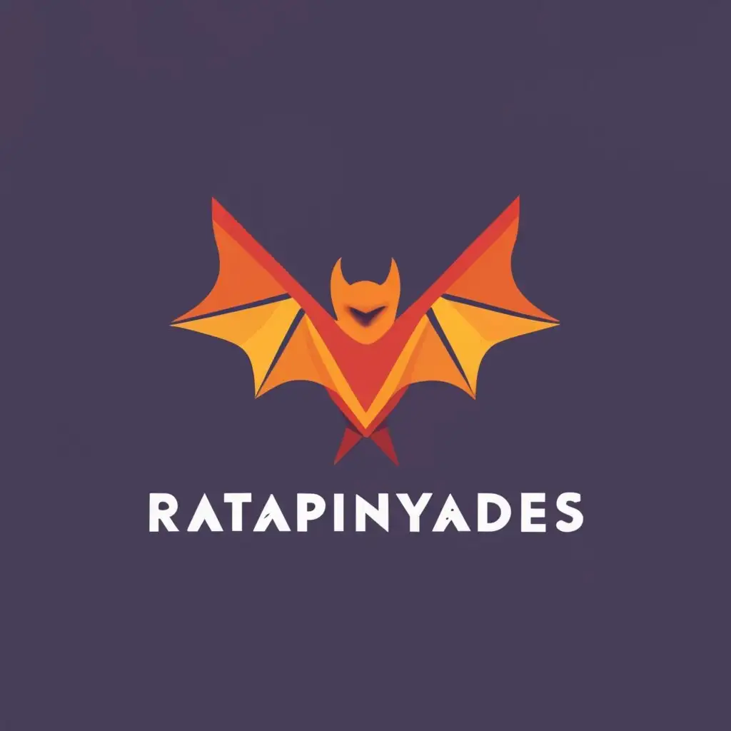 logo, geometric Bat with wings on fire, with the text "Ratapinyades", typography