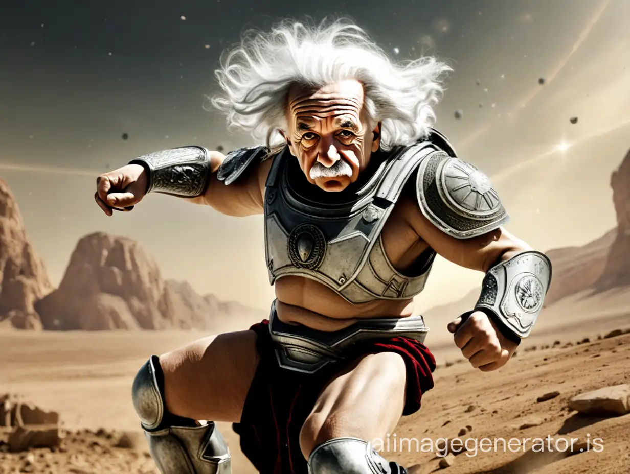 Albert Einstein as a Spartan fighter