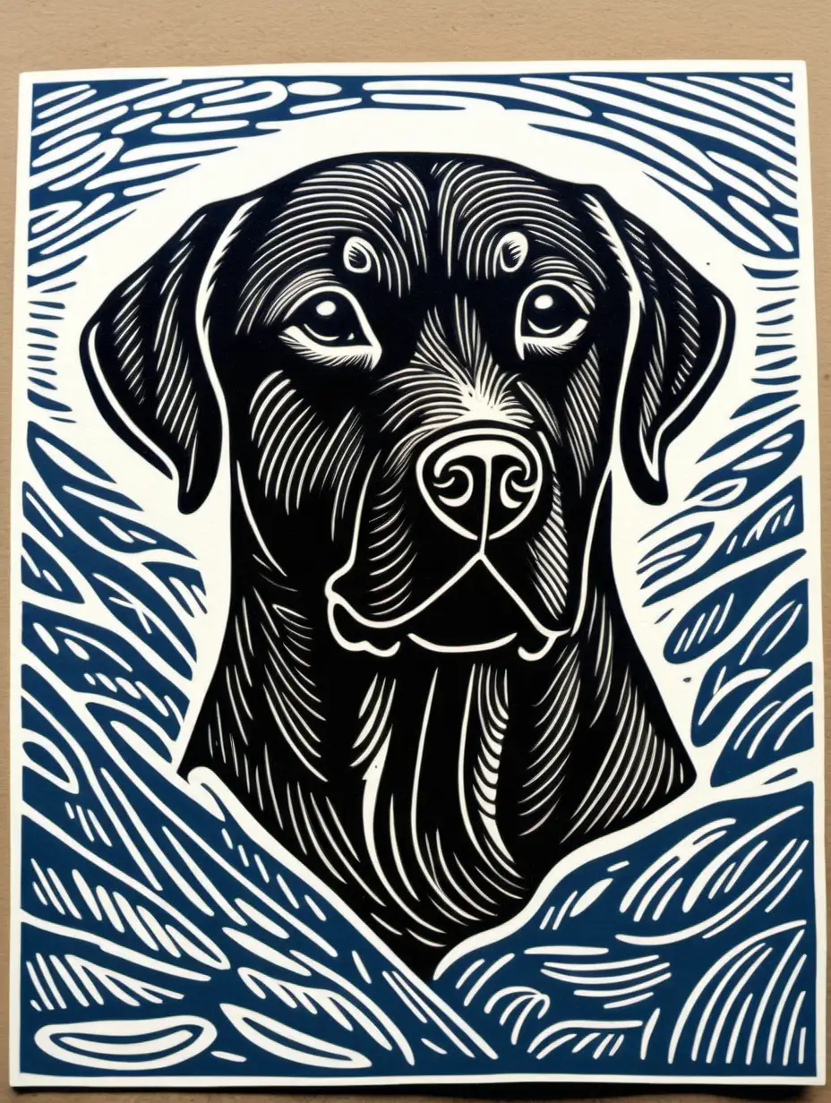 Labrador Linocut Art Expressive Print of a Labrador Retriever in Linocut Style