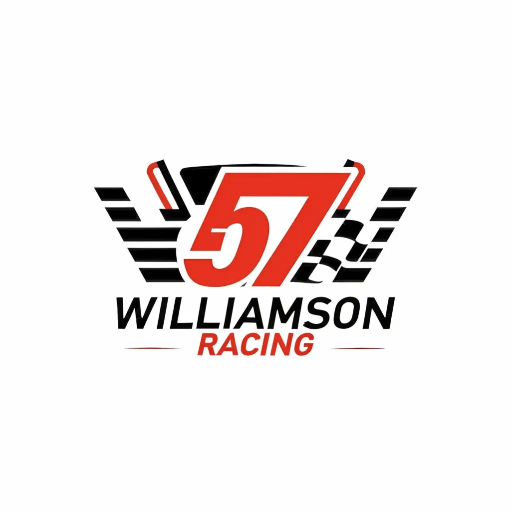 a logo design,with the text "Williamson 57 Racing", main symbol:checkered flag racecar,Minimalistic,be used in Automotive industry,clear background
