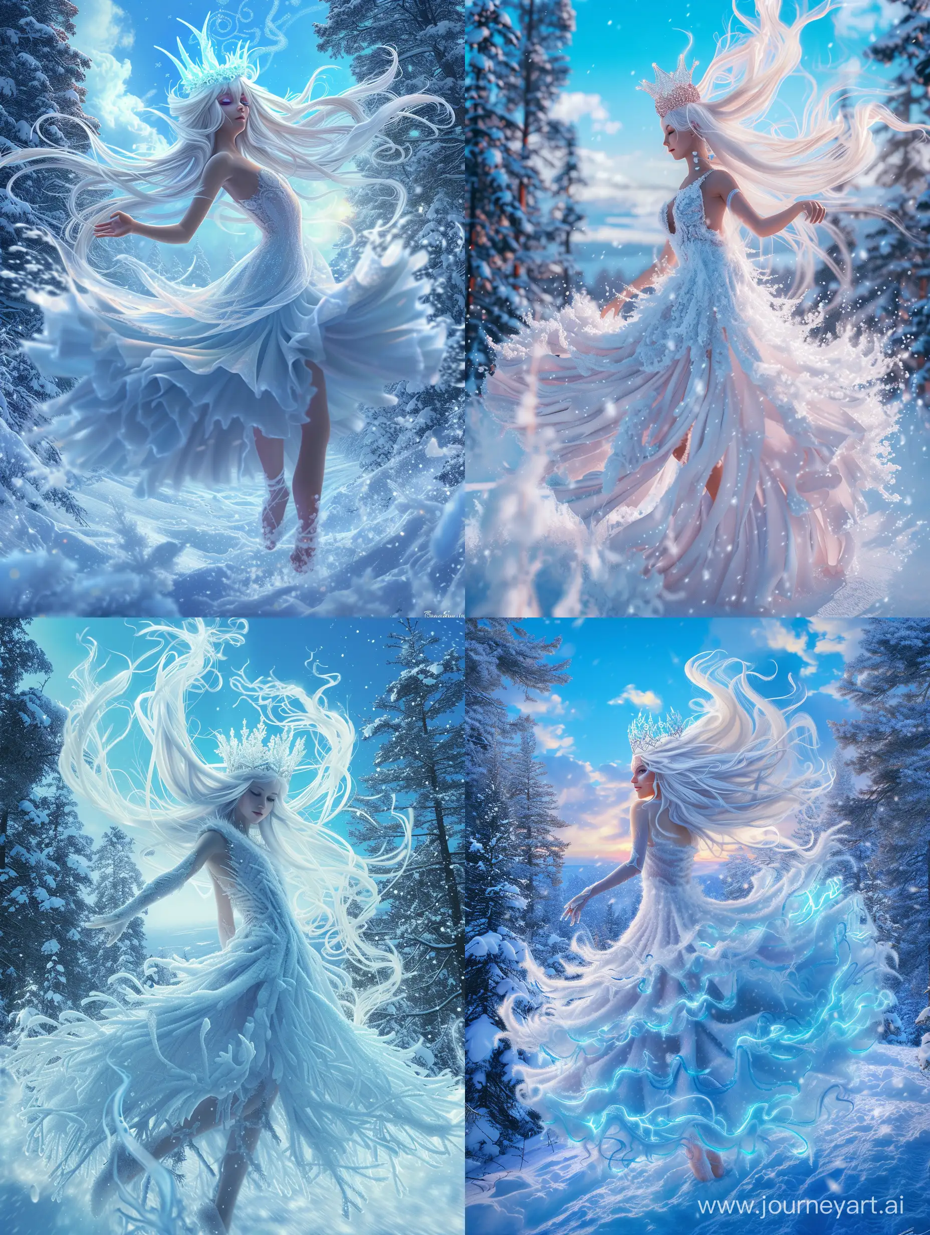 Enchanting-Winter-Queen-Dancing-in-Snowy-Forest