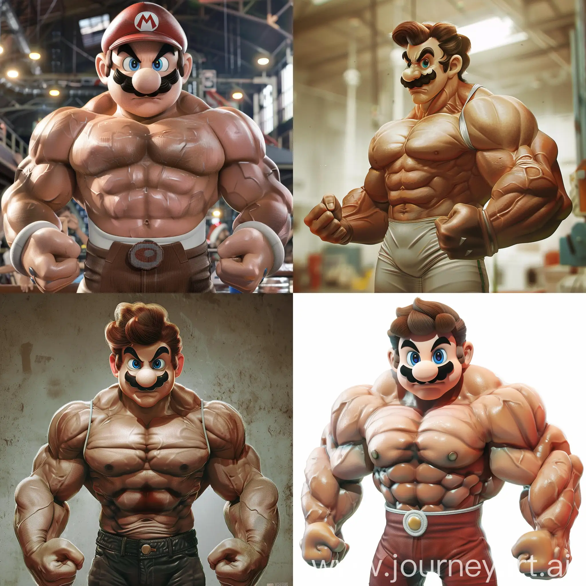 Mario as a very muscular high school wrestler wearing a singlet. 