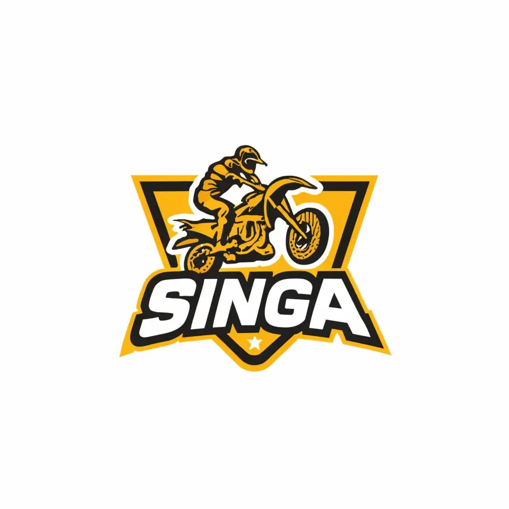 a logo design,with the text "UMPU SINGA", main symbol:motocross,Moderate,be used in Automotive industry,clear background