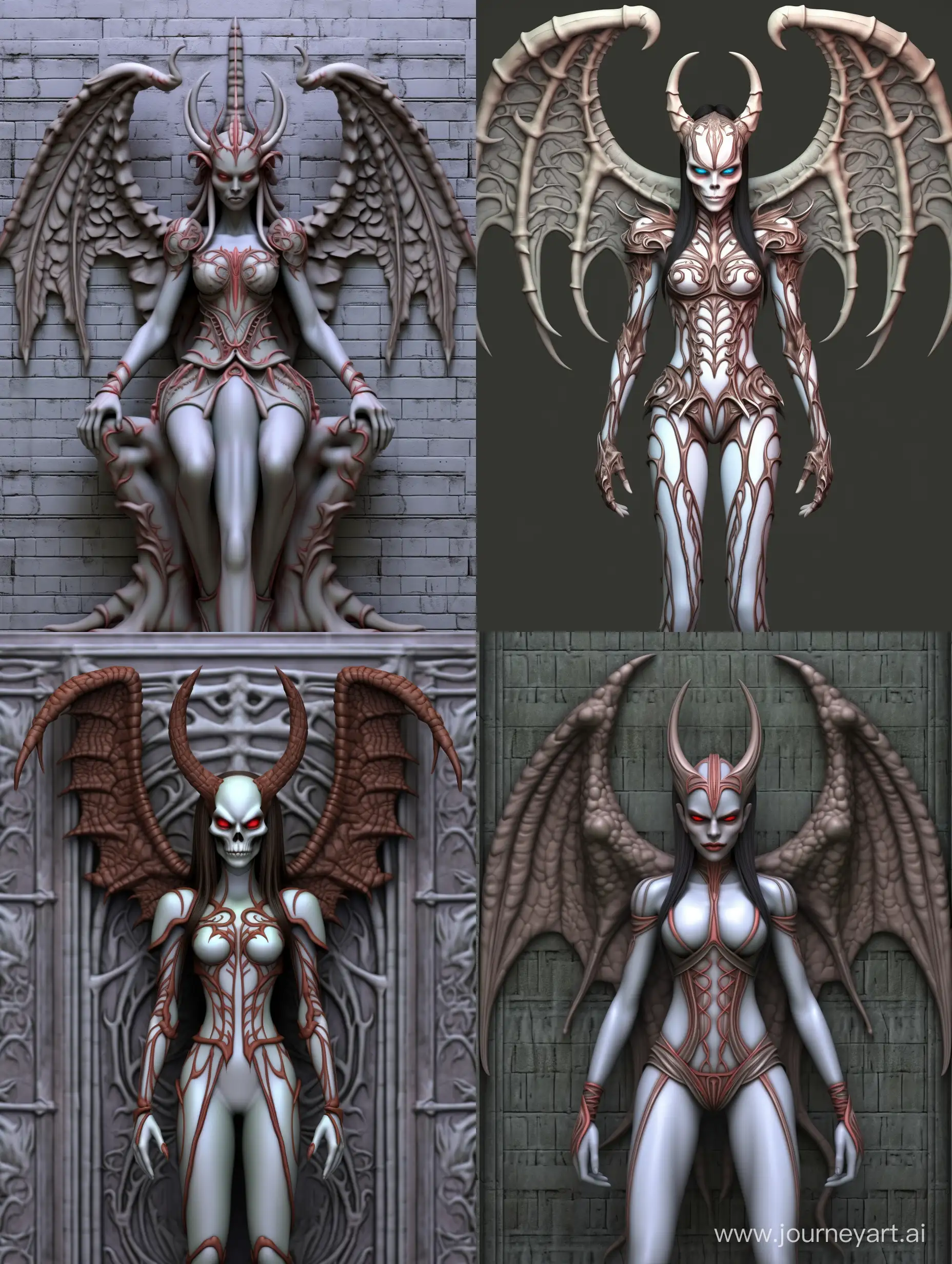 Gothic-Marble-Lady-Demon-with-Horns-and-Wings-HyperReal-Apocalypse-Art