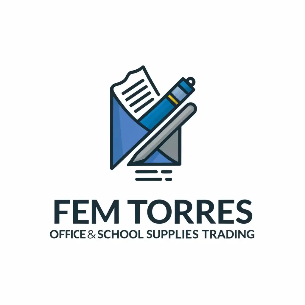 a logo design,with the text "Fem Torres Office and School Supplies Trading", main symbol:fastener,book,folder,ballpen,Moderate,clear background