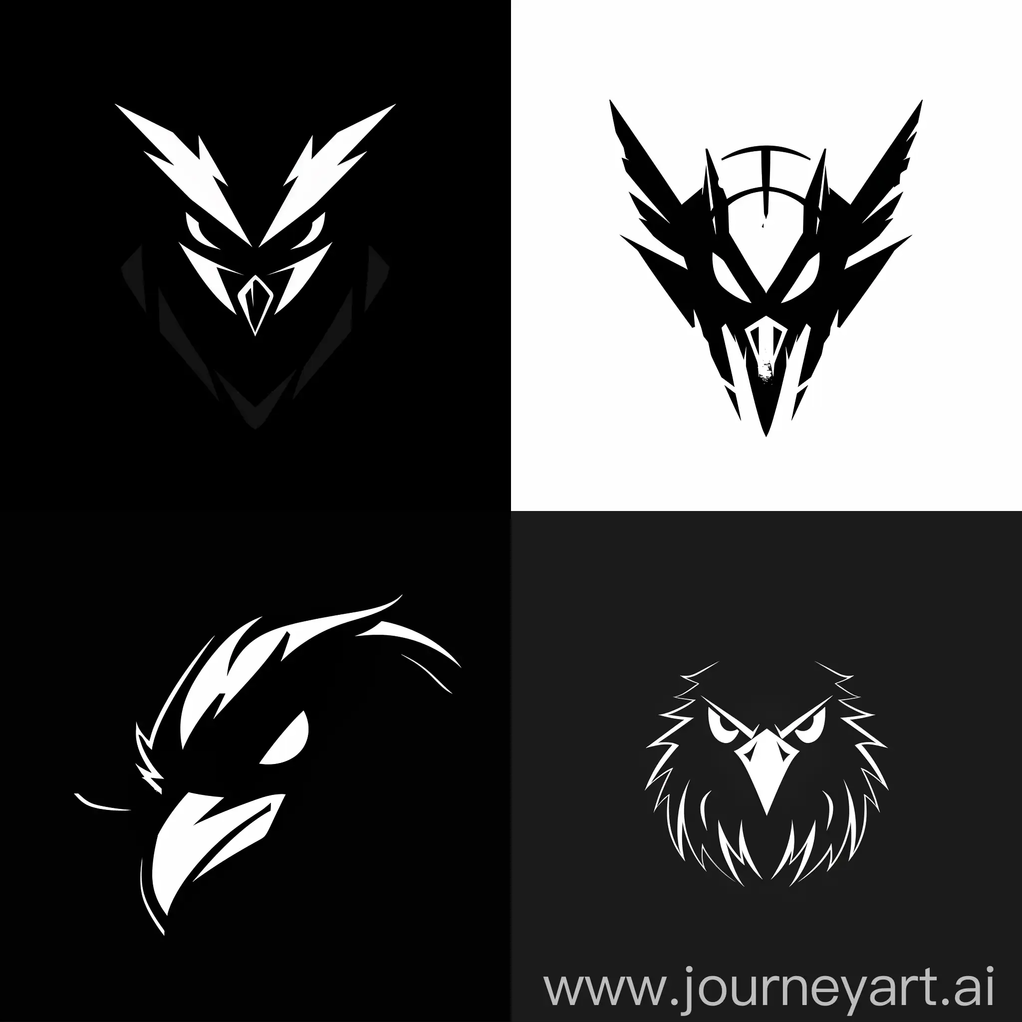 A minimalstic logo for fortnite raven skin, black and white