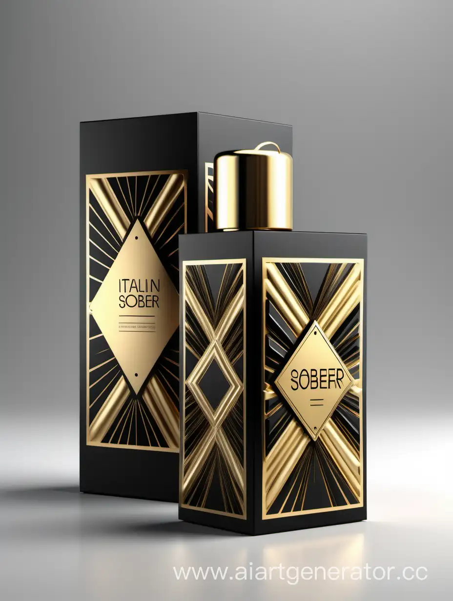 Modern-Geometric-Italian-Perfume-Packaging-Box-in-Black-Gold-and-White-3D-Render-ArtStation-Concept